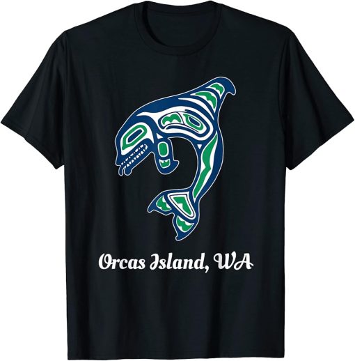 Blue Green Native American Orcas Island WA Orca Killer Whale T-Shirt