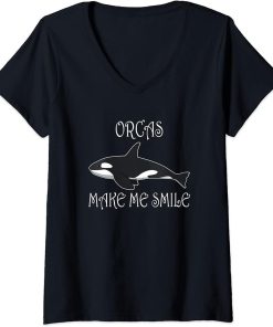 Womens Orca Make Me Smile Whale Ocean V-Neck T-Shirt