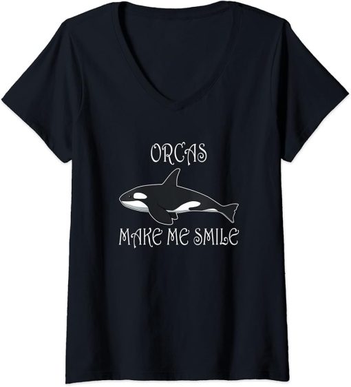 Womens Orca Make Me Smile Whale Ocean V-Neck T-Shirt