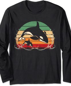 Orca Family Vintage Retro Art, Killer Whale Family Long Sleeve T-Shirt